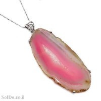 תליון מכסף משובץ אבן אגט צבע ורוד T6167 | תכשיטי כסף
