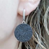 סט עגילים ותליון כסף משובצים אבני זרקון כשחורות S1553