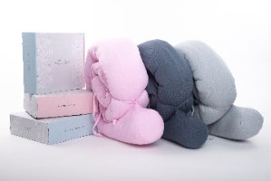 לולי שבלולי כחול Denim -נחשוש  מכותנה אורגנית- 2 מטר- עם חוטים מיועדים לקשירה למיטה