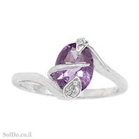 טבעת מכסף משובצת אבן אמטיסט וזרקונים RG6107 | תכשיטי כסף 925 | טבעות כסף