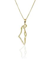 מפה של ישראל מזהב | שרשרת זהב עם תליון ארץ ישראל משובץ יהלומים 0.02 קראט