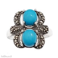 טבעת מכסף משובצת מרקזטים ואבני טורקיז  RG6266 | תכשיטי כסף 925 | טבעות כסף