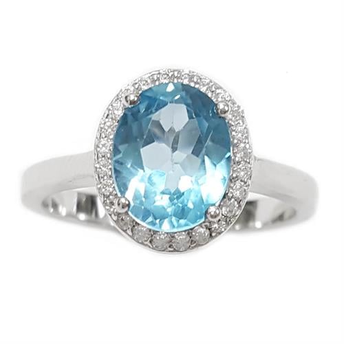 טבעת מכסף משובצת אבן טופז כחולה מרכזית וזרקונים RG1567 | תכשיטי כסף 925 | טבעות כסף