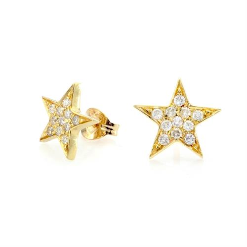 עגילי זהב צהוב 14K בצורת כוכב משובץ יהלומים 0.22 CT