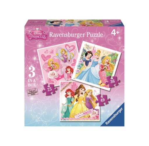 מארז מולטי פאזל הכולל 3 פאזלים 25+36+49 חלקים בדגמי נסיכות