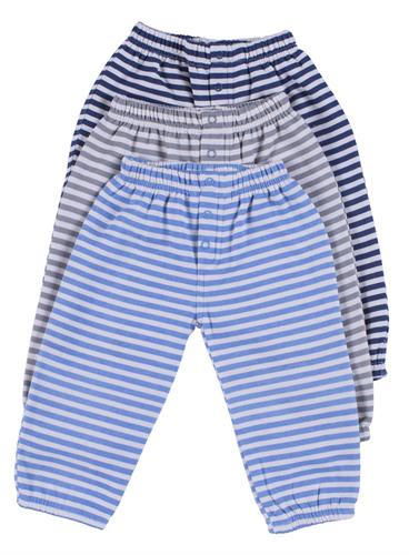 שלישיית מכנסי פוטר פסים כחול-אפור-תכלת