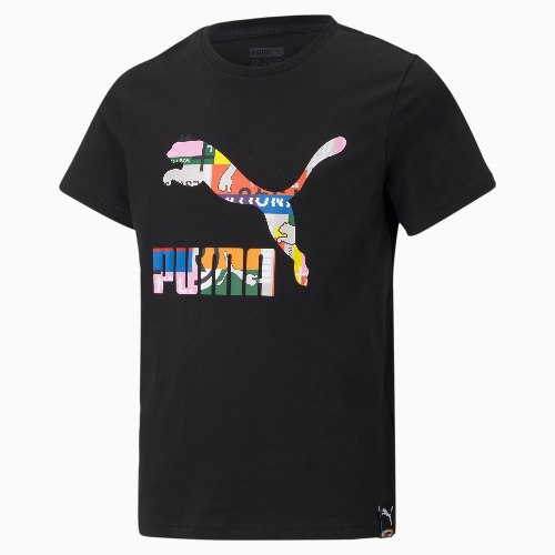 טישירט PUMA שחורה לוגו צבעוני 4-16