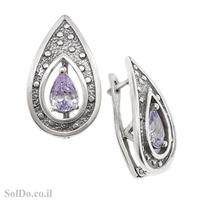 עגילי כסף מעוצבים בשילוב אבני זרקון צבע סגול A8834 | תכשיטי כסף 925