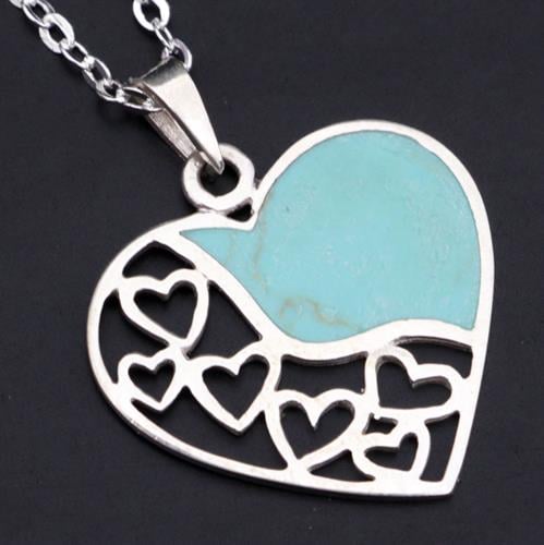 תליון כסף לב משובץ טורקיז ירוק T8617