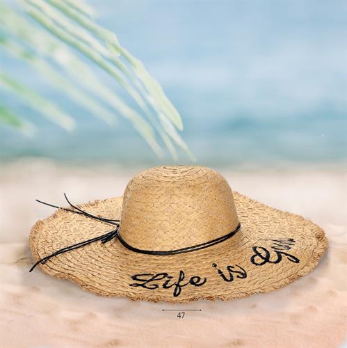 כובע קש רחב שוליים מדוגם