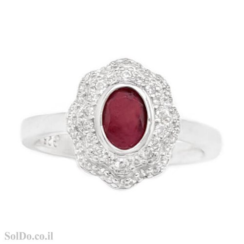 טבעת מכסף משובצת אבן רובי אדומה ואבני זרקון RG6249 | תכשיטי כסף 925 | טבעות כסף