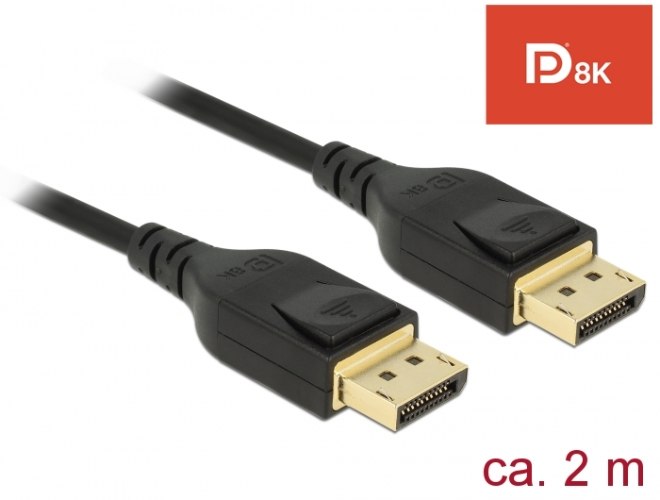 כבל מגשר DisplayPort זכר לחיבור DisplayPort זכר באורך 2 מטר Delock Certified DisplayPort 8K 60Hz