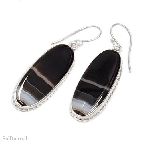 עגילים מכסף ארוכים משובצים אבני אגט צבע שחור A8944 | תכשיטי כסף | עגילי כסף