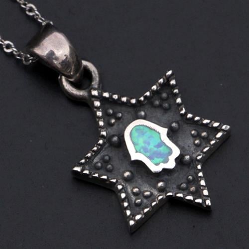 תליון כסף מגן דוד משולב עם חמסה T7830