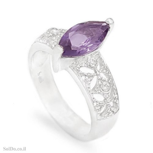 טבעת מכסף משובצת אבן אמטיסט ואבני זרקון RG6315 | תכשיטי כסף 925 | טבעות כסף