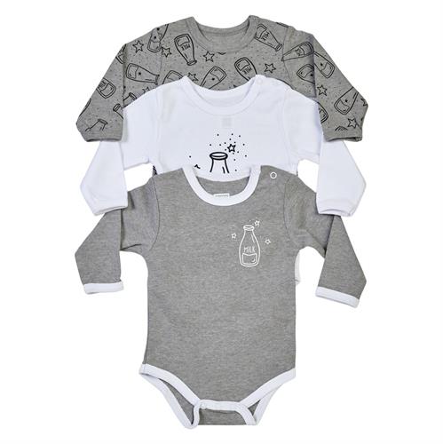 סט 3 בגדי גוף מודפסים אפור מלאנג'