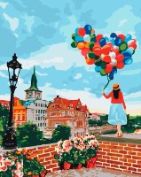 צביעה לפי מספרים - נערת בלונים על גדר