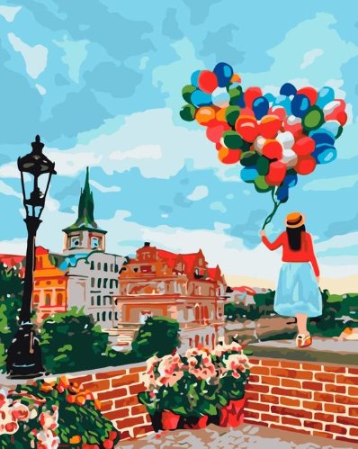 צביעה לפי מספרים - נערת בלונים על גדר