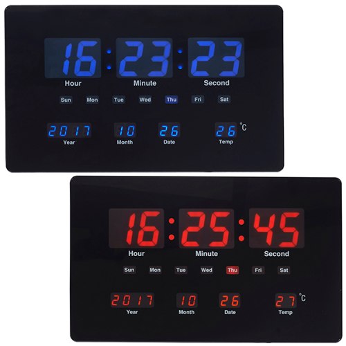 שעון קיר | שולחן דיגיטלי תאריכון מד מעלות שחור