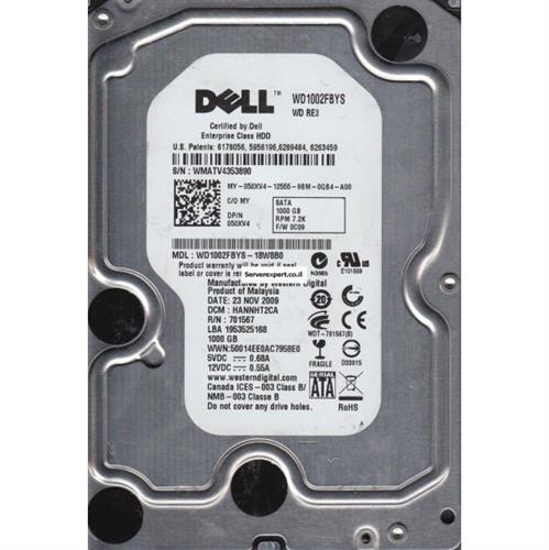 דיסק קשיח מקורי לשרת דל Western Digital 1TB WD1002FBYS-18A6B0 , DCM HARNNV2AA , SATA 3.5 Hard Drive - 0J317F