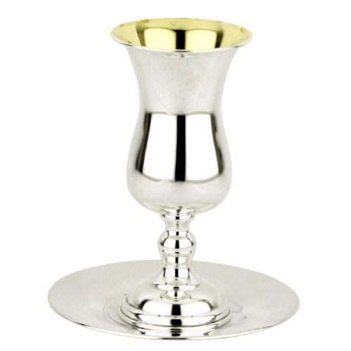 סט קידוש גביע + תחתית כסף טהור דגם שמואל בן חלק