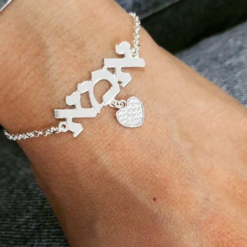 צמיד אמא ותליון לב משובץ דגם LAA55