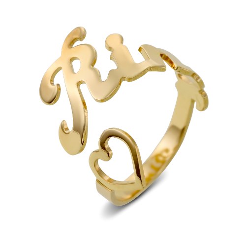 טבעת פתוחה שם עם לב חלול דגם LA515