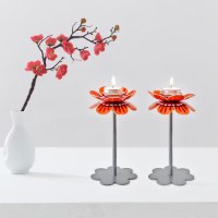 פמוטים גבוהים דגם עלי כותרת - כתום