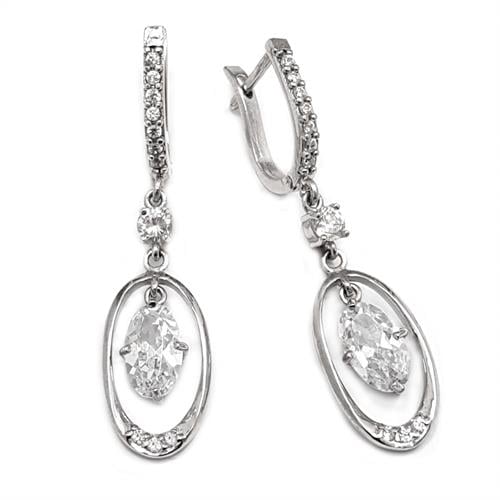 עגילי כסף תלויים משובצים אבני זרקון A8530 | תכשיטי כסף 925