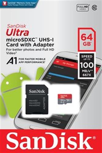 כרטיס זיכרון SanDisk Ultra SDSQUAR-064G 64GB Micro SD סנדיסק