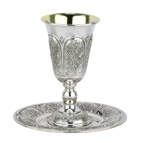 סט קידוש גביע כסף טהור דגם דויד שערים  (L)