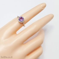טבעת מכסף משובצת אבן אמטיסט ואבני זרקון RG6304 | תכשיטי כסף 925 | טבעות כסף