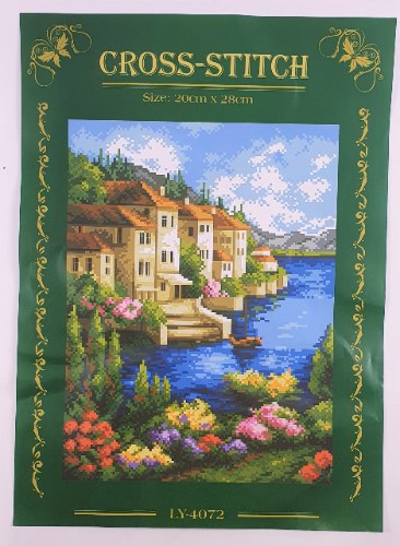 ריקמת גובלן - בתים ואגם 20X28 ס"מ