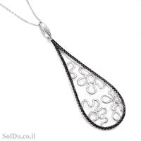 תליון מכסף משובץ  אבני זרקון שחורות ולבנות T6097 | תכשיטי כסף