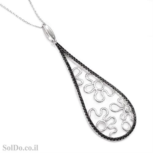 תליון מכסף משובץ  אבני זרקון שחורות ולבנות T6097 | תכשיטי כסף