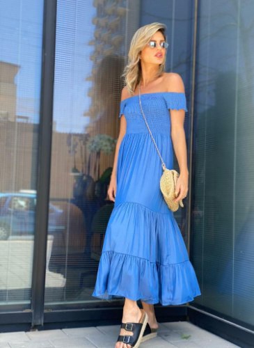 שמלה סטרפלס ציפקה ג'ינס ALMHA