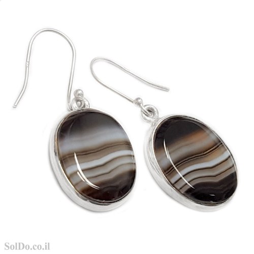 עגילים מכסף תלויים משובצים אבני אגט צבע שחור A8943 | תכשיטי כסף | עגילי כסף