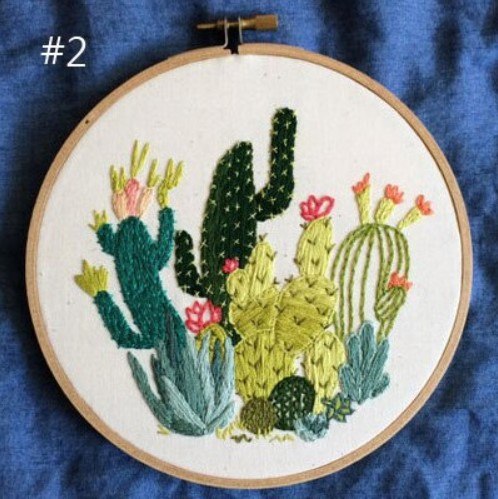 ערכת ריקמה בחישוק  -  גינת קקטוסים צהוב