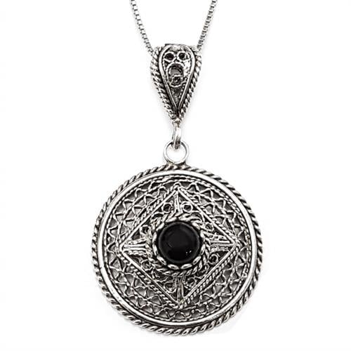 תליון מכסף מעוצב משובץ אבן אוניקס שחורה T5911 | תכשיטי כסף