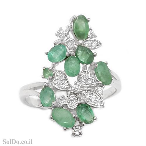 טבעת מכסף משובצת אבני אמרלד וזרקונים RG6067 | תכשיטי כסף 925 | טבעות כסף