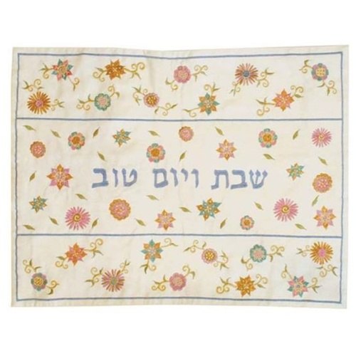 כיסוי לחלות רקום פרחים בהיר