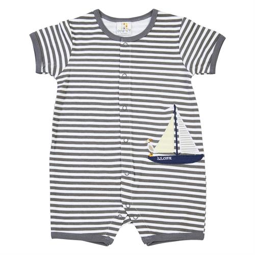 אוברול פסים + סירה אפור מלאנג'