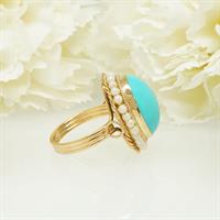 טבעת זהב משובצת טורקיז ופנינים