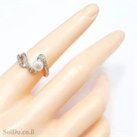 טבעת מכסף משובצת פנינה לבנה וזרקונים RG1636 | תכשיטי כסף 925 | טבעות עם פנינה