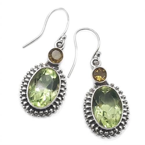 עגילי כסף משובצים אבני אמטיסט ירוק וסמוקי קוורץ A8511 | תכשיטי כסף | עגילי כסף