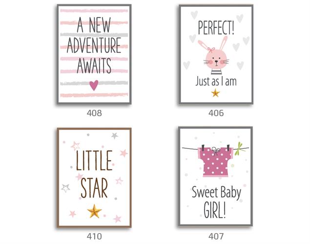 סט של 4 תמונות השראה מעוצבות לתינוקות, לסלון, חדר שינה, מטבח, ילדים - תמונות השראה ''בייבי גירל''