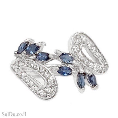 טבעת כסף משובצת אבני ספיר וזרקונים RG6193 | תכשיטי כסף 925 | טבעות כסף