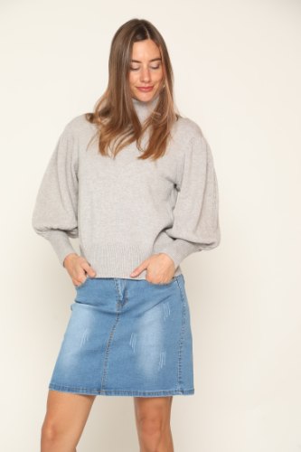 סריג גולף שרוול בלון אפור