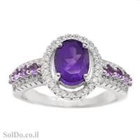 טבעת כסף משובצת אבני אמטיסט וזרקונים RG6103 | תכשיטי כסף 925 | טבעות כסף