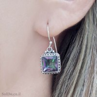 עגילים מכסף תלויים משובצים מיסטיק טופז  A8998 | תכשיטי כסף | עגילי כסף